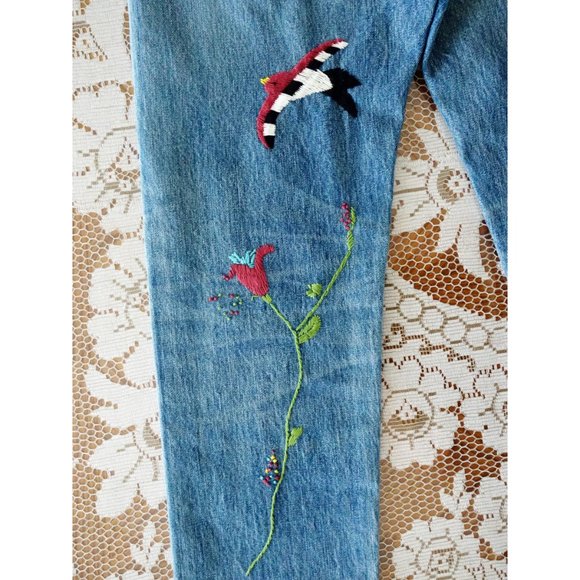 Kapital Japan Stonewash Denim Floral Bird Embroidered Jeans 28 est 25 - Picture 12 of 15